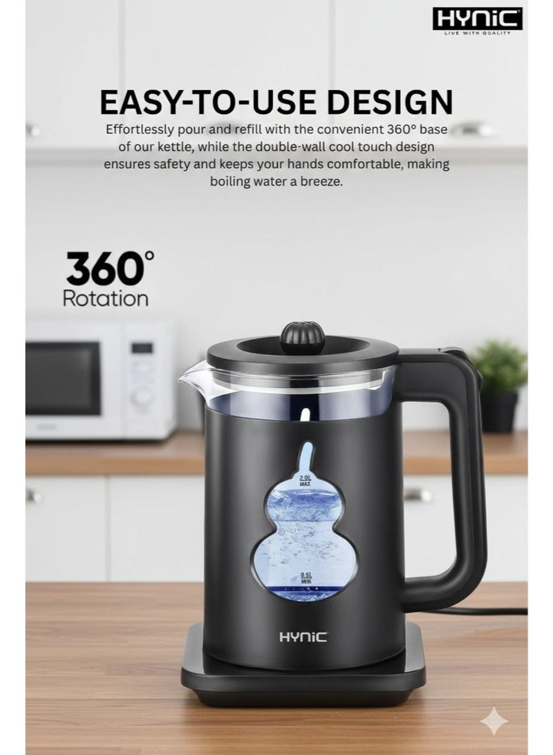 Hynic Electric Stainless Steel & Glass Kettle – 1.8L Double-Wall Rapid Boil - Image 2